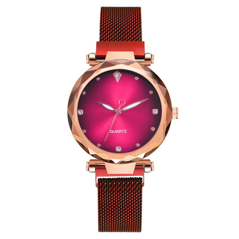 

Женские часы, роскошные кварцевые часы с ремешком из нержавеющей стали и магнитной пряжкой красный
