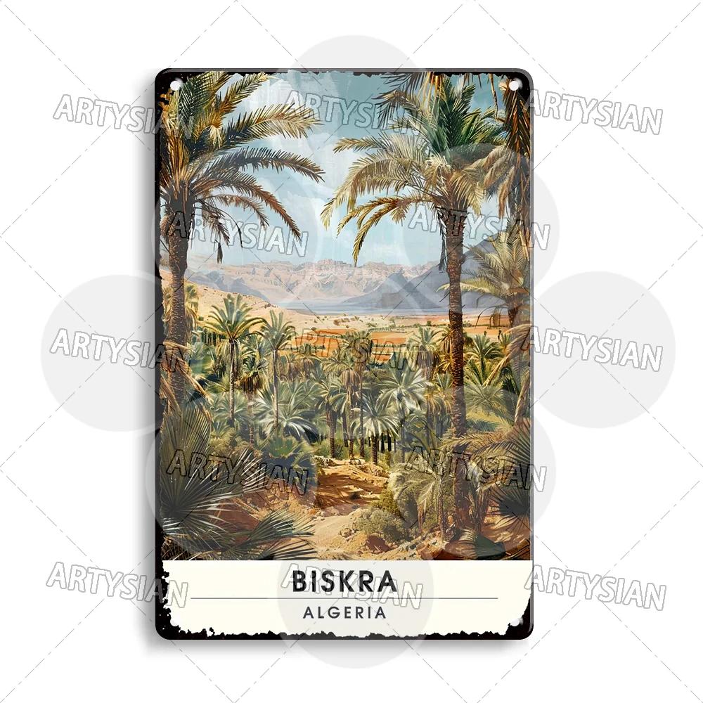 Maghreb Travel Cityscape Metal Sign Alger Algeria Djerba Tunisia Chefchaouen Morocco Marrakesh Zarzis Oran Tiaret Kabylie