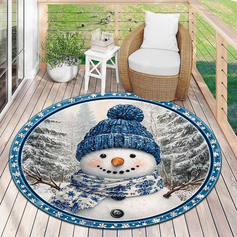 Cute Christmas Day Gift Bell Santa Claus Snowman Christmas Tree round rug Home Soft Decorative Anti slip Chair Mat Carpet Outdoor Floor Mat Carpet 6