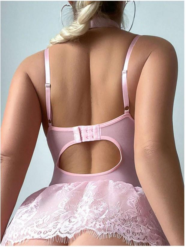European & American Sexy Lace Bodysuit: Eyelash Lace Lingerie Mesh Nightgown
