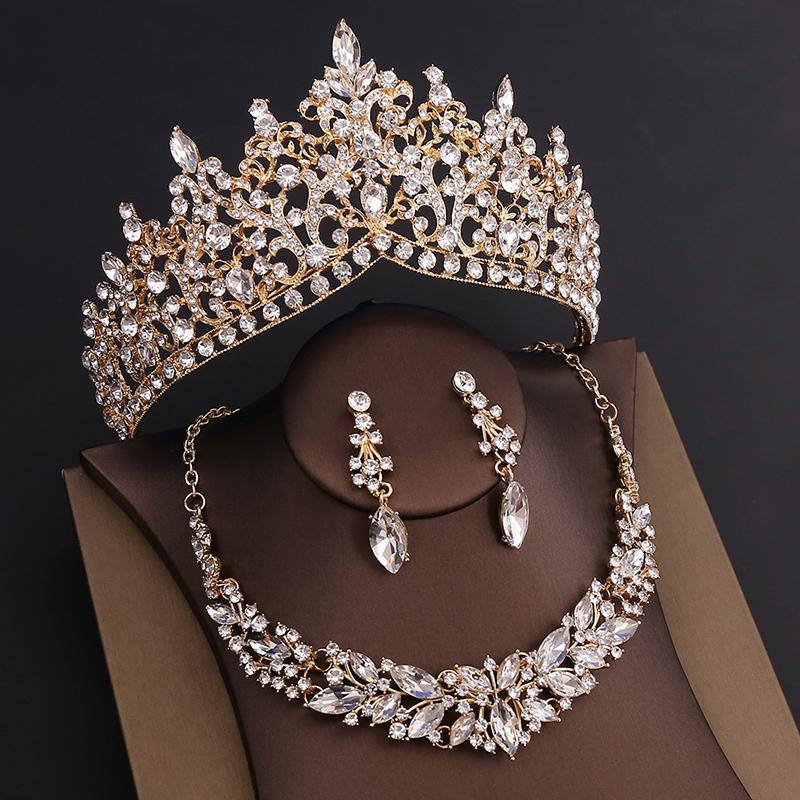 Luxury Crown Bridal Jewelry Sets for Women Tiaras and Necklace Earrings Prom Bride Jewelry Set Wedding Dress Accessories