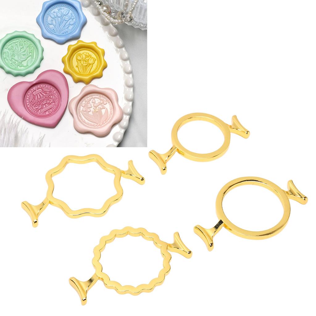 4Pcs Wax Seal Molds Gold Color Zinc Alloy Assorted Style Sturdy  Wax Seal Stamp Rings for 0.9