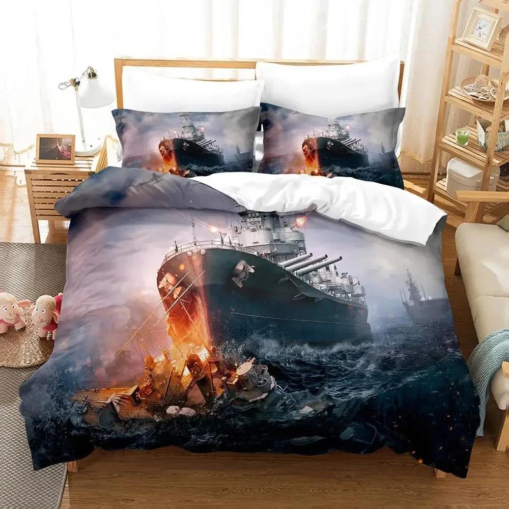 3D Print Game World Of Warships  Bedding Set Duvet Cover Bed Set Quilt Cover Pillowcase Comforter King Queen Size Boys Adult