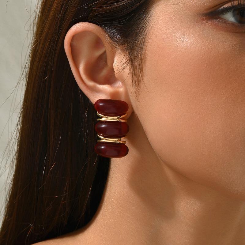 Fashion Retro Burgundy Resin Earrings Luxury Elegant Women Jewelry