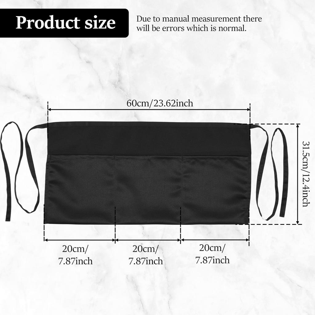 2/4Pcs Server Apron Water Oil Stain Resistant Women and Man Waiter Black Waist Aprons With 3 Pocket for Restaurant Coffe Cooking