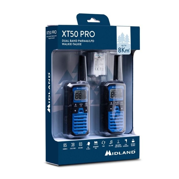 Paire De Talkie Walkie MIDLAND XT50 Pro Twin - Avec Batterie, Chargeur, Et Clip Ceinture - C1464