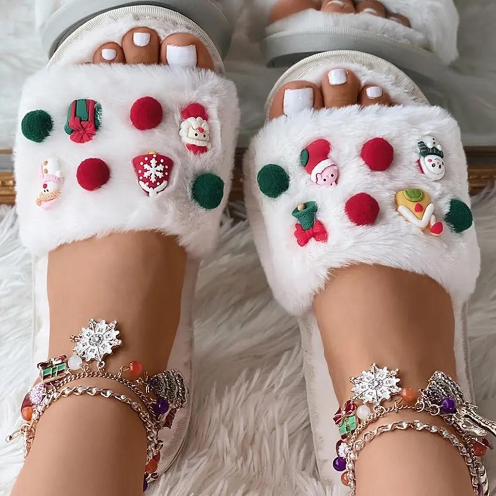 Women's Home Warm Cotton Slippers Winter Fashion Christmas Pendant Printing Thermal Slippers Casual Home Shoes Women's Slipper