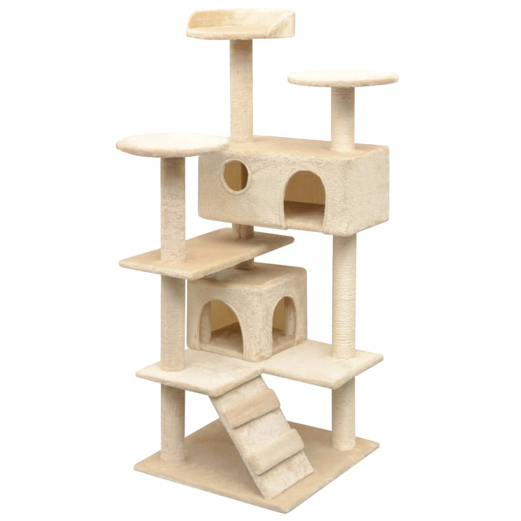 Kratzbaum für Katze mit Sisalsäulen, 125 cm, Farbe Beige
