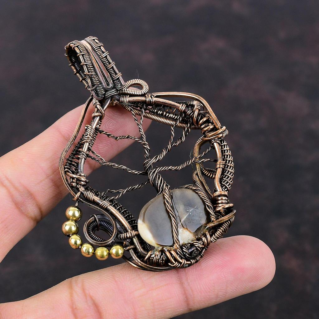 Tree Of Life Peanut Wood Jasper Pendant Copper Wire Wrapped Pendant Gemstone Pendant Wonderful Copper Jewelry Gift For Her Handmade Pendant