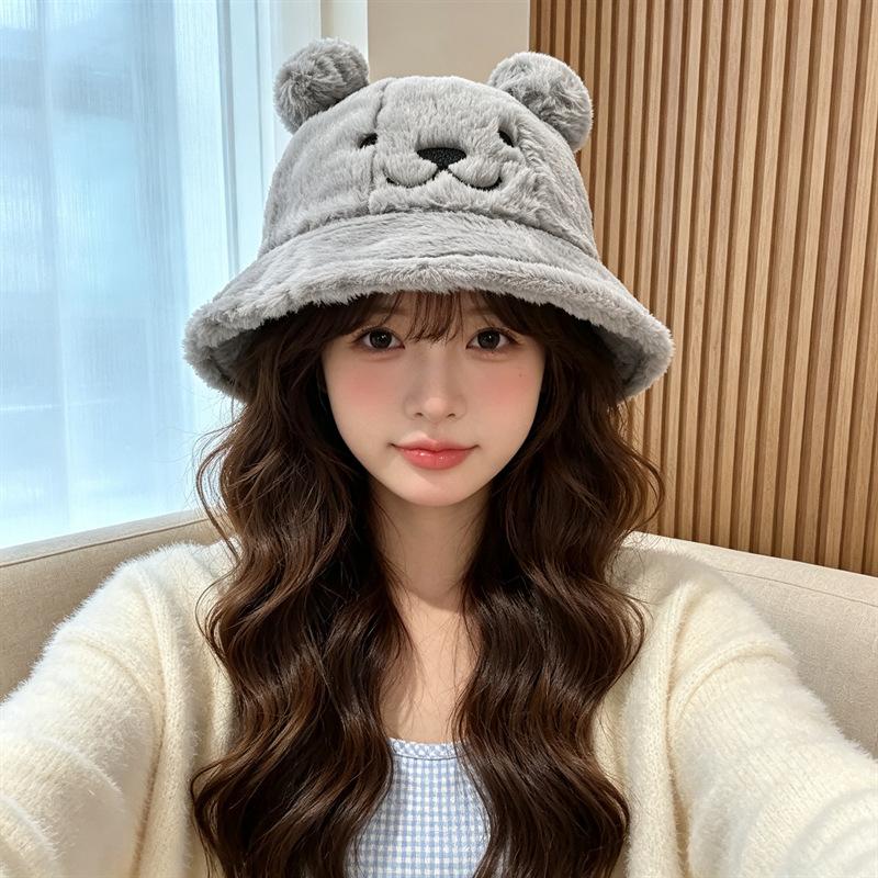 Autumn and Winter Rabbit Plush Fisherman Hat Bear Ears Female Fashion Versatile Face Cute Wind Warm Basin Hat