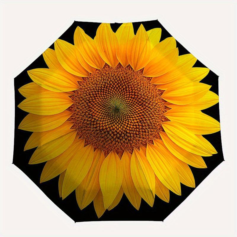 Golden Sunflower Design Wall Clock, Brighten Your Space with Style Umbrella, Cute Umbrella with Cute Design, Portable 3-Fold Compact Umbrella for Men