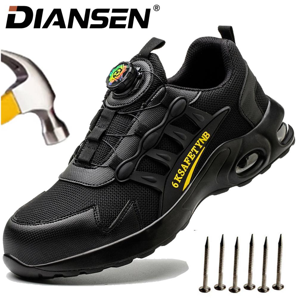 Rotary Button Breathable Work Shoes Steel Toe Work Boots Comfortable Anti-Puncture Work Sneakers Anti-Drop Safety Shoes for Men