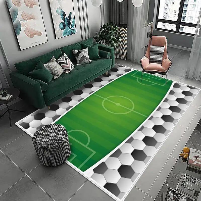 3D Football Field Carpet for Boys Room Bedroom Sofa Doormat Decor Kids Play Area Rug Carpet Non-slip Soft Floor Mat Polyester