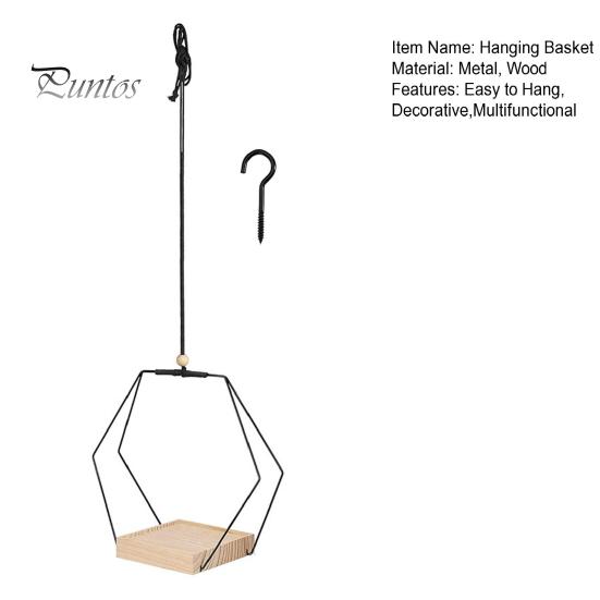 Hanging Plants Holder with Wooden Base Farmhouse Rustic Indoor Hanging Flower Pot Planter Shelf Basket Plants Hanger Decoration