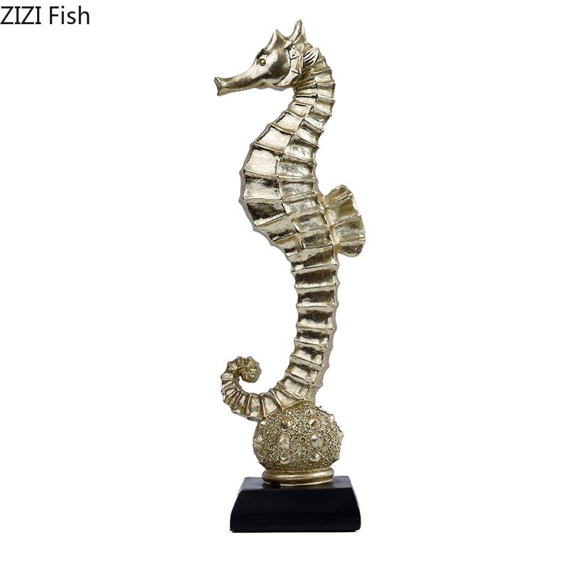 Creative Seahorse Starfish Golden Statue Living Room Decoration Marine Organism Ornaments Resin Sculpture Room Aesthetic Decor