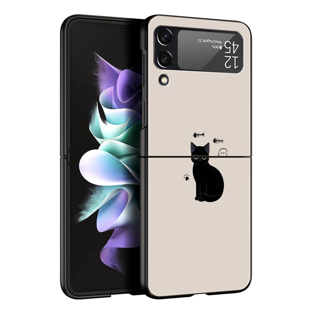 Funny Black Cat Phone Case For Samsung Galaxy Z Flip3 Flip4 Flip5 Case Shell For Z Flip 3 4 5 6 7 Hard Folding Cover