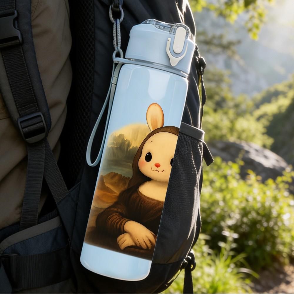 1PC Nun Rabbit Cute Character Print 750ml Color Plastic Sports Water Bottle Leakproof Flip Straw Lid Suitable for Sports Office Home Use