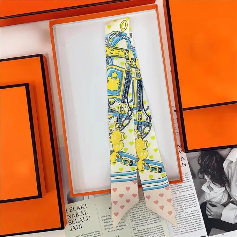 Cachecol de Seda 100% de Alta Qualidade Marca de Luxo Mulheres Faixa de Cabeça Faixa de Cabelo Foulard Gravata Lenço de Pescoço Cachecóis Skinny Acessórios