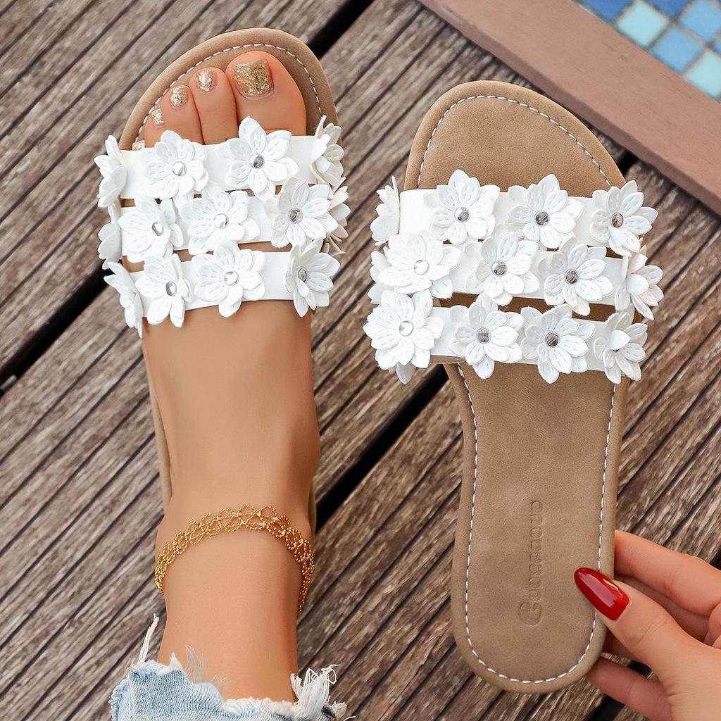 2026 Summer Fashionable Open-Toe Sandals with 3D Flower - Elegant French Style Slippers