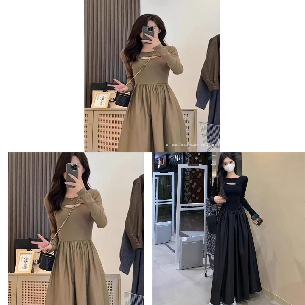 French Style Knit Spliced Long Dress With Hood For Elegant Autumn Women