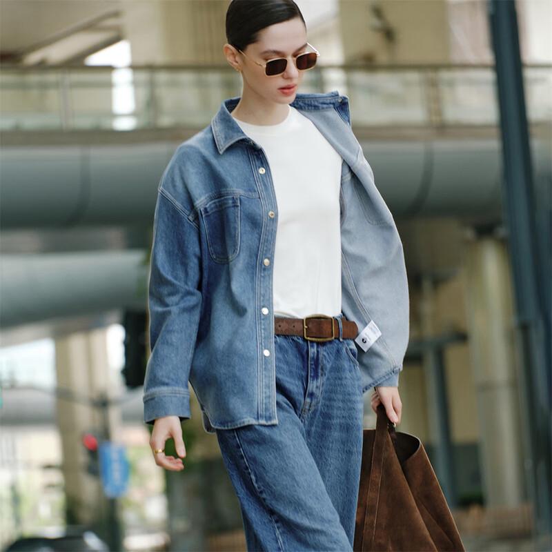 Giovanni Valentino Women's Loose Fit Denim Shirt Jacket
