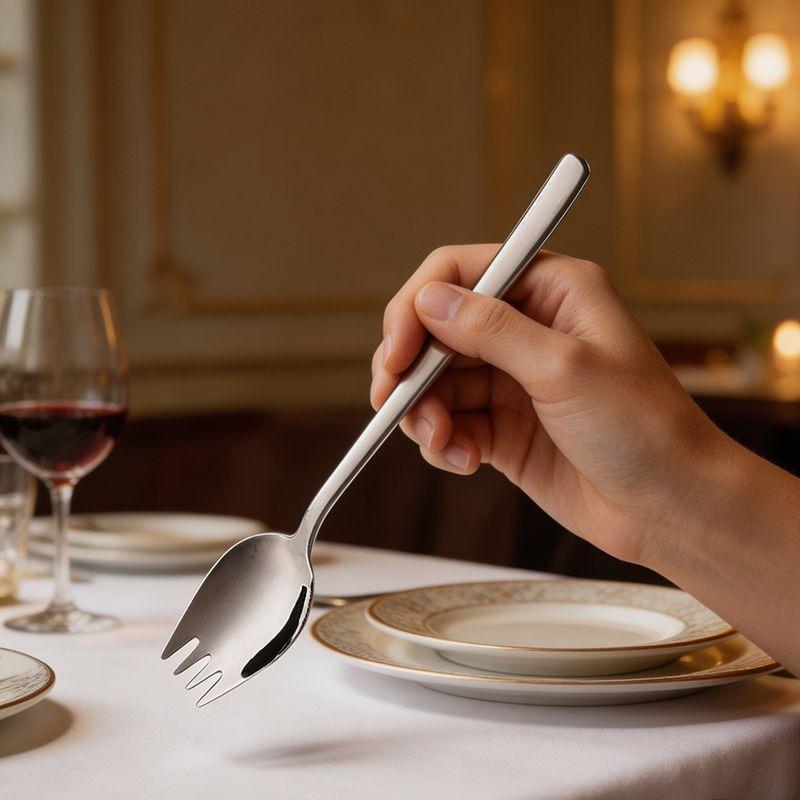 Dubbeldoel Spork van Roestvrij Staal Met Glad Gepolijste Rand En Roestbestendig Ontwerp Voor Maaltijden Thuis Kamperen Ramen Noodles