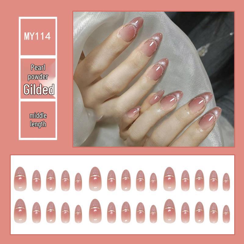 

Перламутровые мерцающие позолоченные накладные ногти для французского маникюра «Кошачий глаз» цвета «Сладкий румянец», набор из 30 штук, один размер.