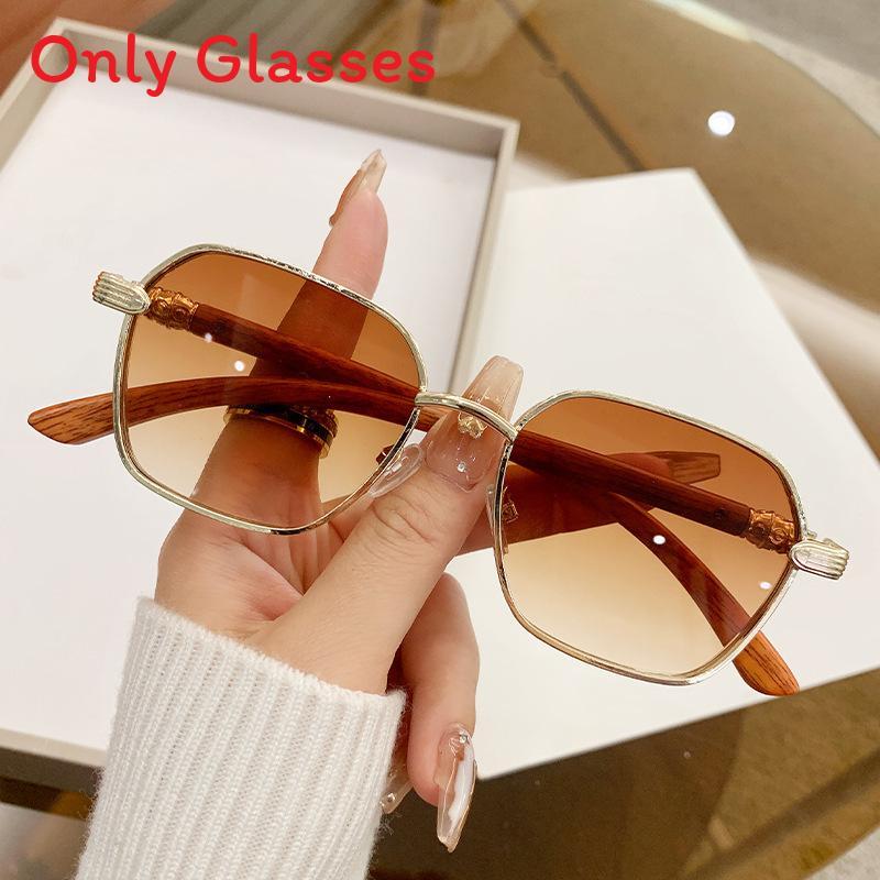 New Woodentexture Metal Sunglasses With Gray Lenses For Sun Protection And Fashion Style