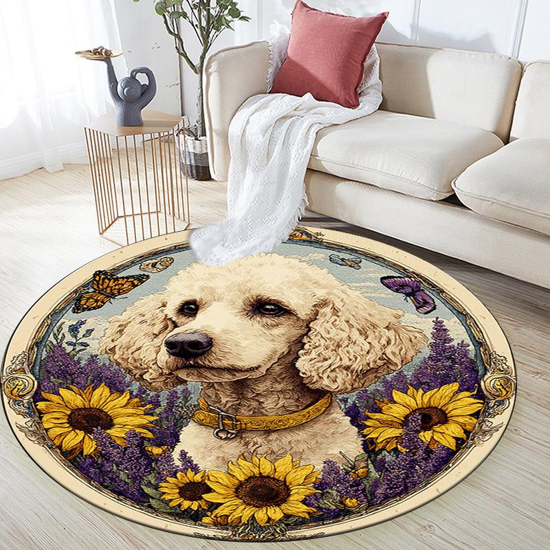 Poodle Round Area Rug,Carpet Rug for Living Room Bedroom Sofa Playroom Decor,Non-slip Floor Mat