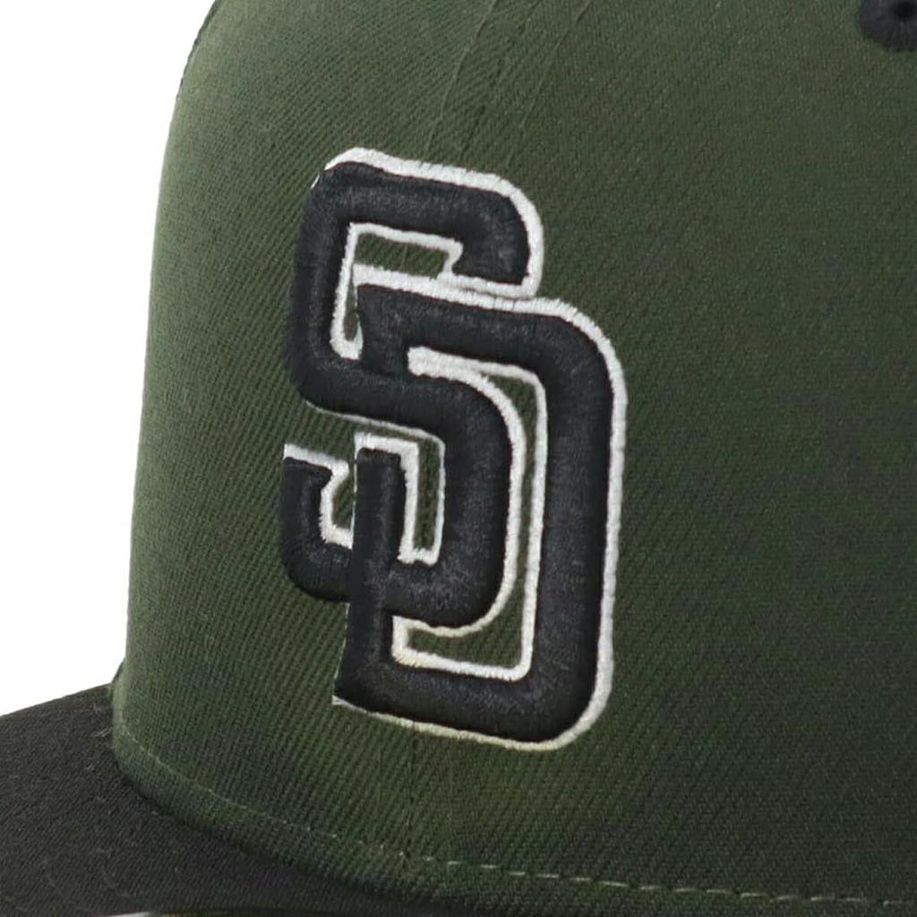 New Era 59FIFTY Cap by MLB San Diego SD Dark Seaweed with Side Under Exclusive To and Gokyu Fifty 5950 Side Patch Straight Flat Design for Spring and