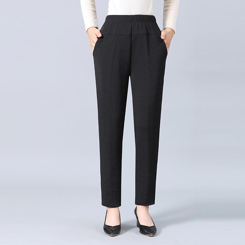 

Женские брюки среднего возраста утепленные осенне-зимние материнские свободные однотонные хлопковые брюки пожилые бабушки теплые брюки универсальные 4XL чёрный