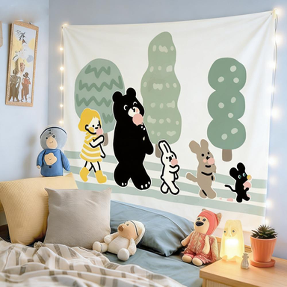 Cute Bear Tapestry Simple Background Cloth Wall Decor for Room Headboard Hanging Picture Ideal for Dormitory