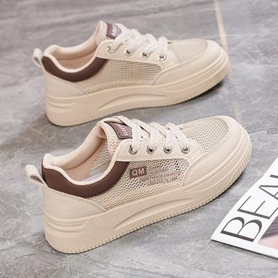 Schuhe Damen 2024 Neu Sommer Einzelnes Mesh Kleine Weiße Schuhe Atmungsaktiv Dünn Flacher Boden Vielseitig Lässig Mesh Sportliche Board-Schuhe
