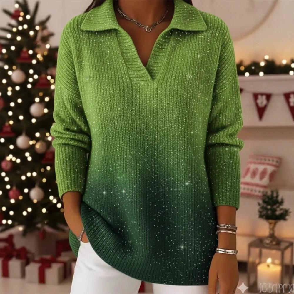 2025 Starry Sky Gradient Polo Neck Sweater Top