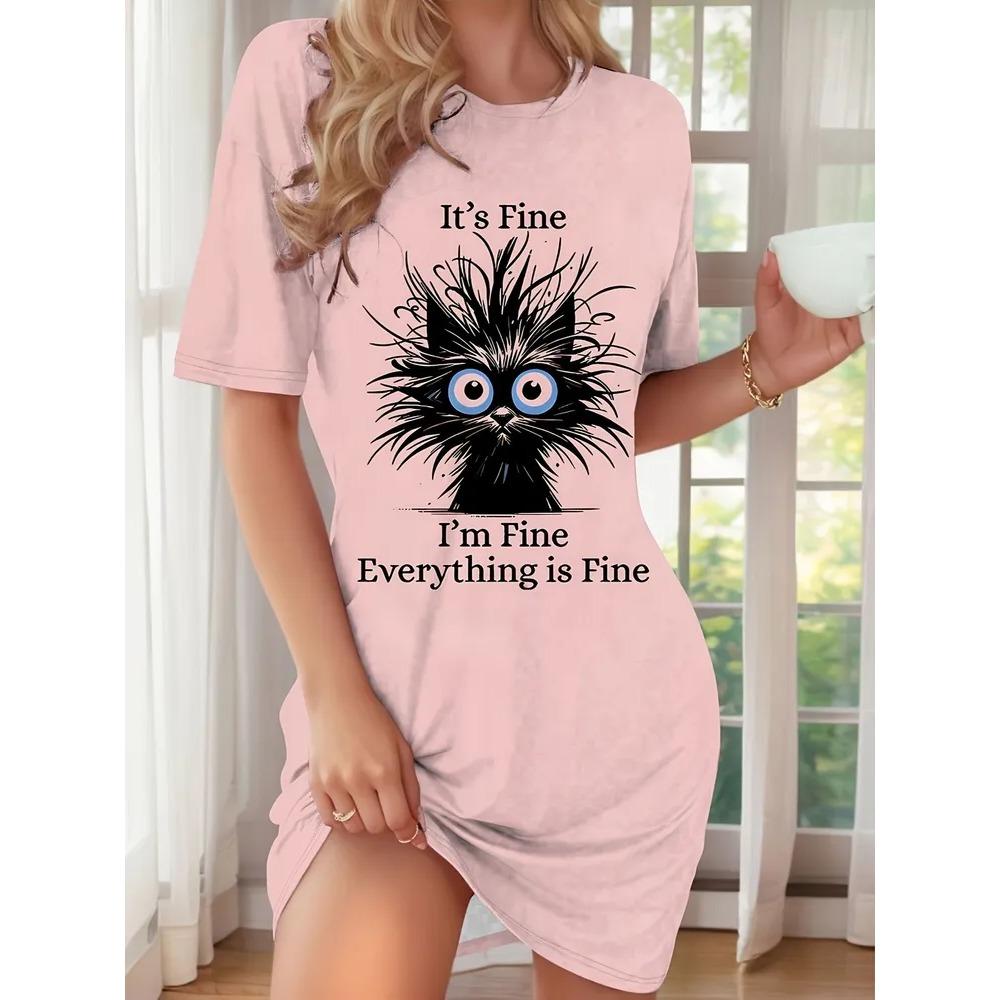 Fun Animal Patterns Women Mini Dresses Summer Short Sleeve Printed Plus Size Casual Comfortable Soft Dress