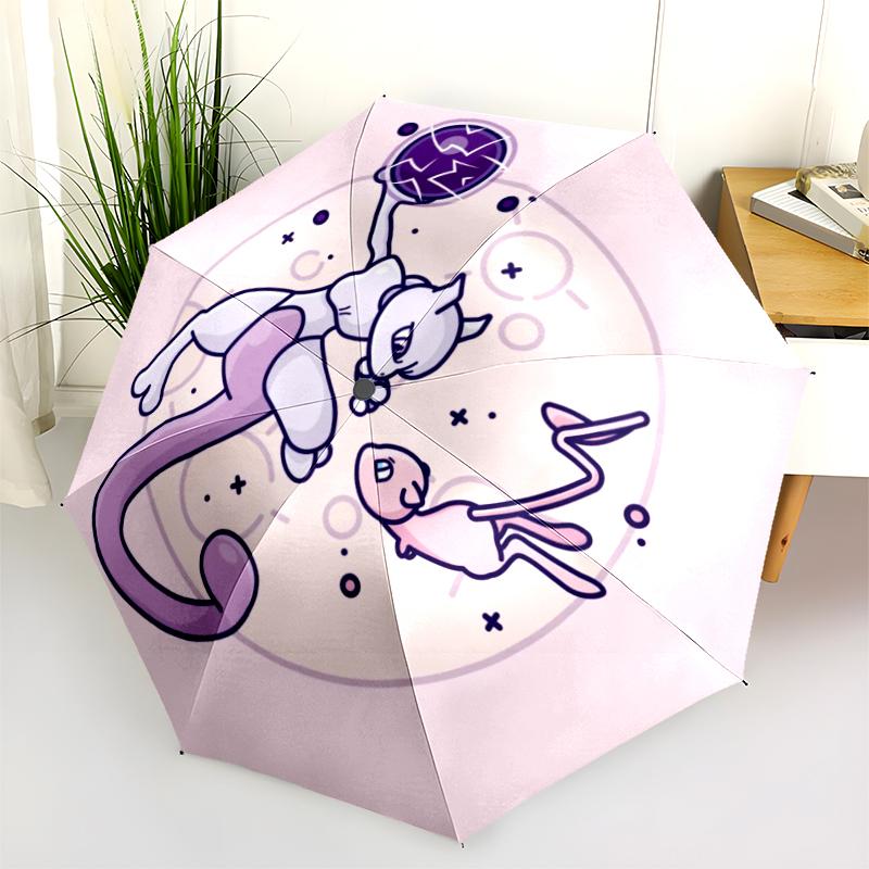 Mew Pattern, Automatic Folding Umbrella, Portable and Foldable Design, 8 Ribs, a Christmas or Birthday Gift.