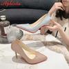 Aphixta Bling 10cm Thin Heels Pointed Toe Pumps Women Sequined Leather Shoes Dress Casual Wedding Party Super Plus Size 50