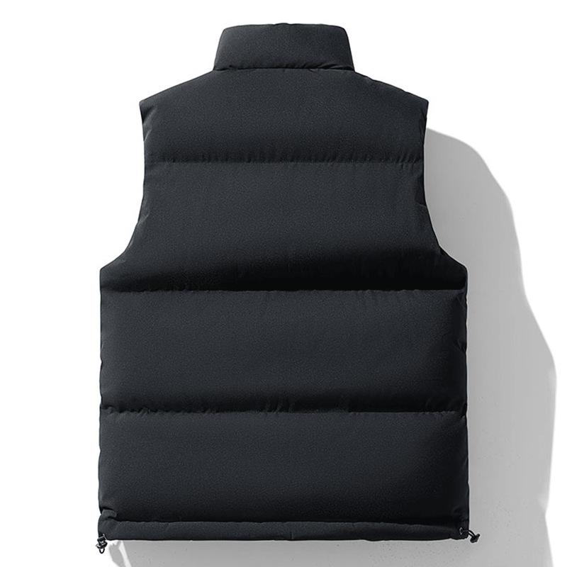 Men's Winter Stand Collar Quilted Vest Waistcoat - Solid Color, Warm, Sleeveless, Thickened Cotton Coat