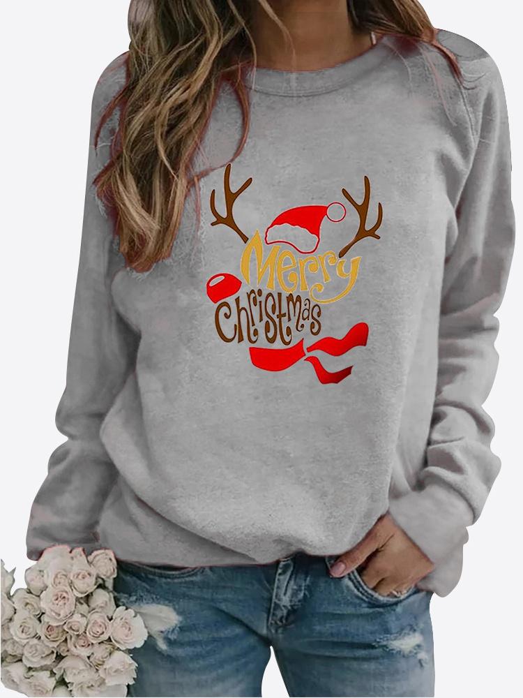 Women Winter Long Sleeved Casual Round Neck Black Cats Printed Loose Sweatshirt Tops & Blouses Plus Size T-shirts