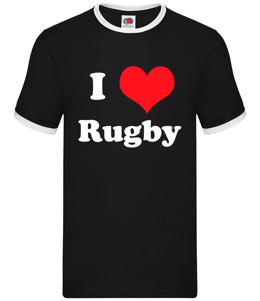 I Love Rugby - Mens Ringer - Union League 6 Player Nations Sport Ball XS