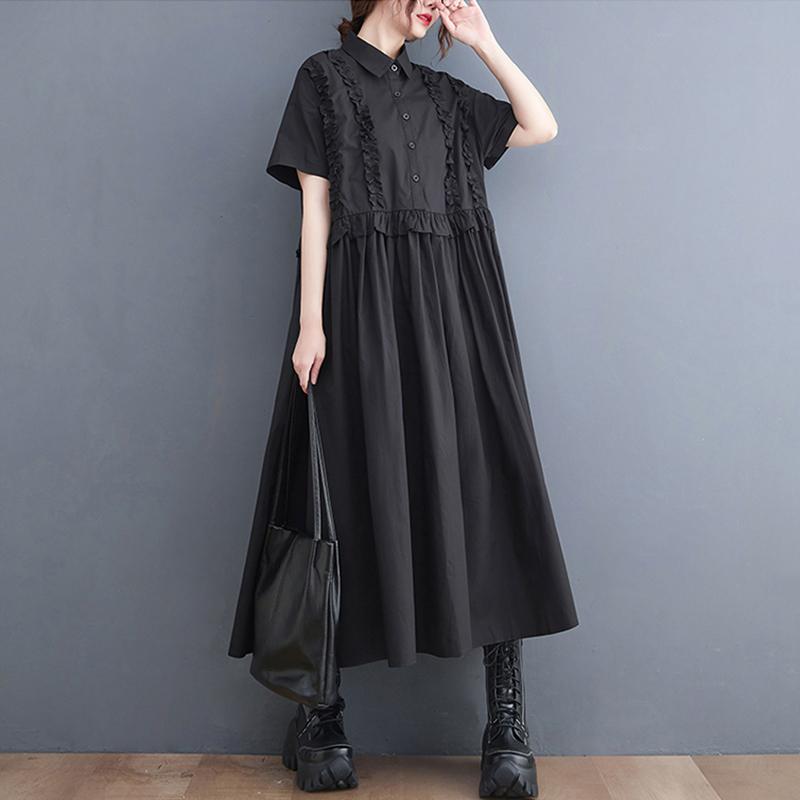 

Платья-рубашки пэчворк весна-лето для женщин, с коротким рукавом, свободные, повседневные, винтажные, длинные платья, модная элегантная одежда One Size чёрный