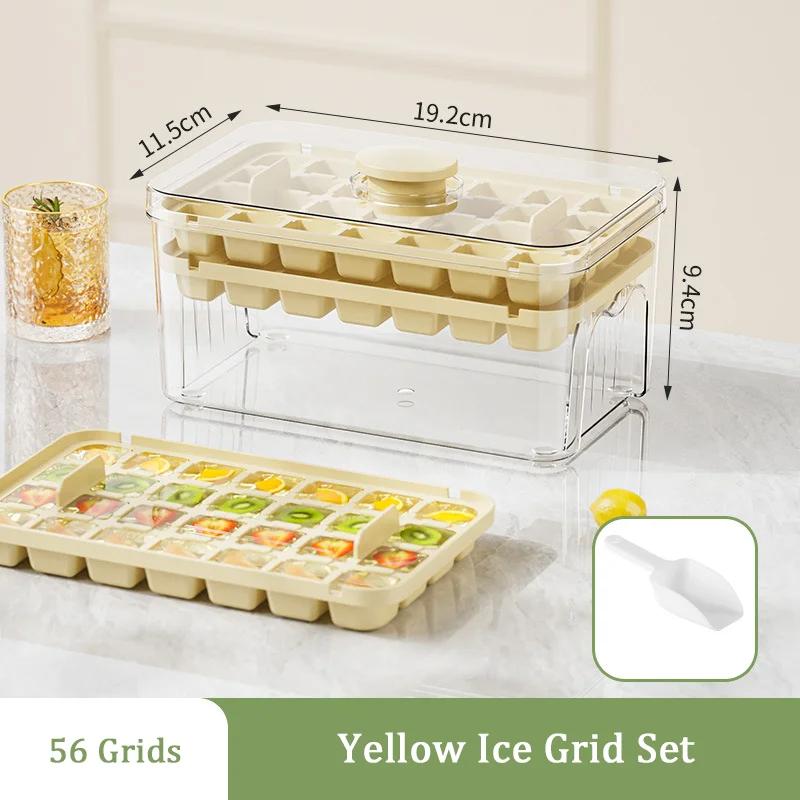 Press Ice Tray Bucket 28/56 Grids Ice Cube Mold Portable Ice Box Ice Cube Tray Multifunctional Ice Maker with One-touch To Relea