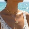 Classic Gold Color Metal Shell Beaded Necklace for Women Bohemia Double Layer Scallop Pendant Choker Summer Beach Jewelry Gift
