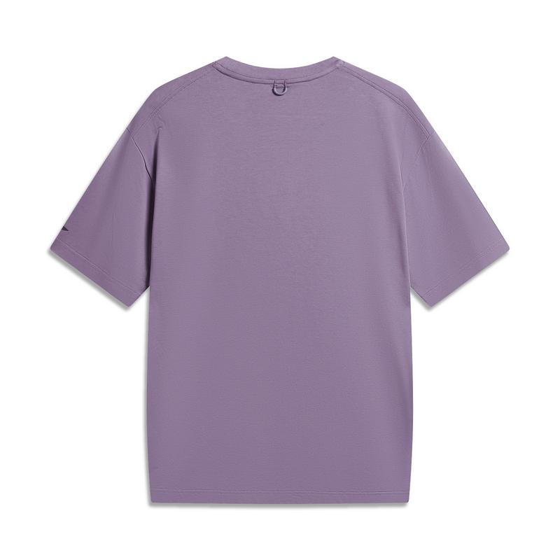 Li Ning Outdoor CF Moisture-Wicking Comfortable Stretch Loose Round Neck Short Sleeve T-Shirt Unisex tops Mineral-Purple ATSW401-5