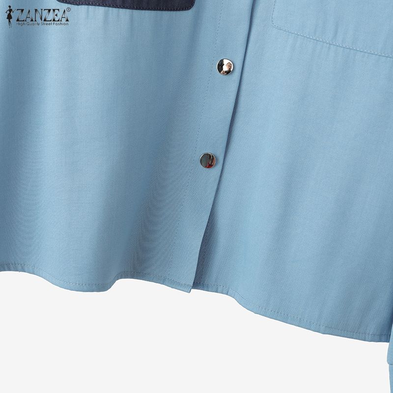 ZANZEA Women Casual Turn Down Collar Loose Long Sleeve Blouse