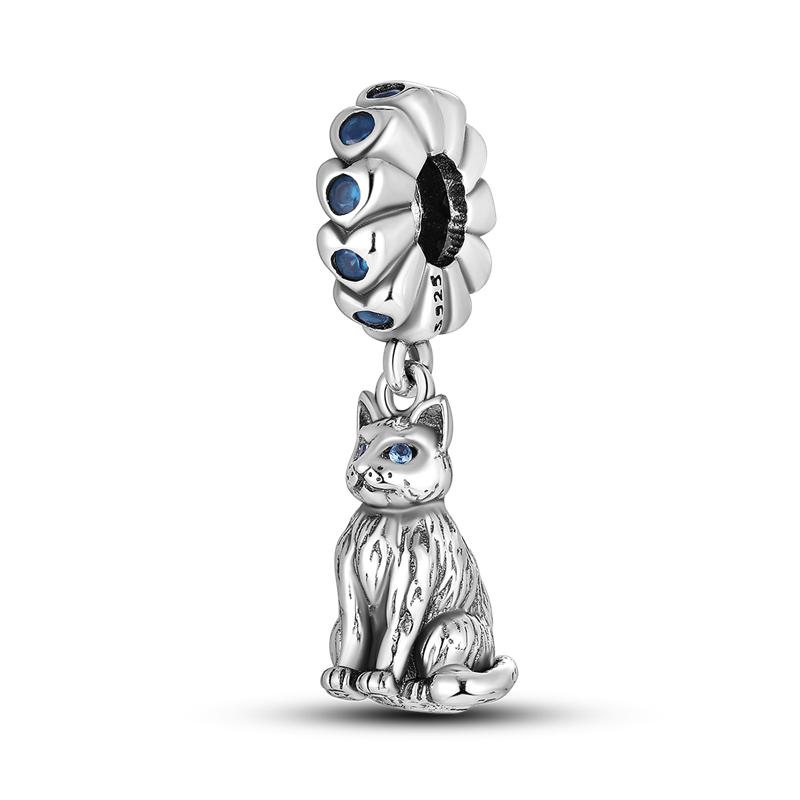 925 Sterling copper Cat and Dog Series Best Friend Pendant Fit 4MM hole diamete Bracelet Charms Bead Necklace DIY Female Zircon