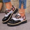 Autumn Printed Low-top Shoes 2025 New Plus-size Lace-up British Style Muffin Small Leather Shoes for Women