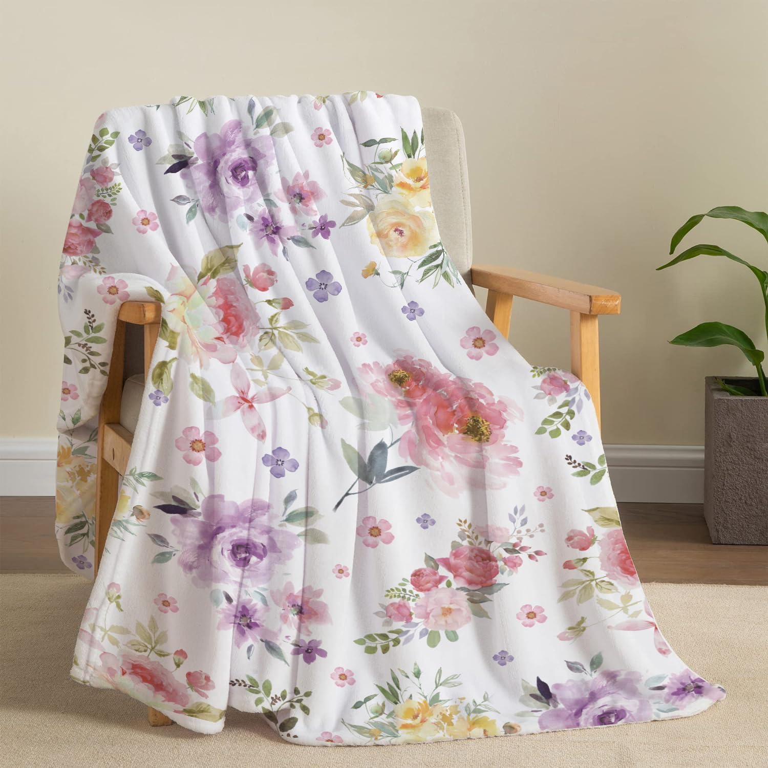 

Wildflowers Floral Throw Blanket Botanical Floral Printed Blankets Soft Lightweight Fluffy Plush Fuzzy Bedding Sofa Travel 75cmx90cm