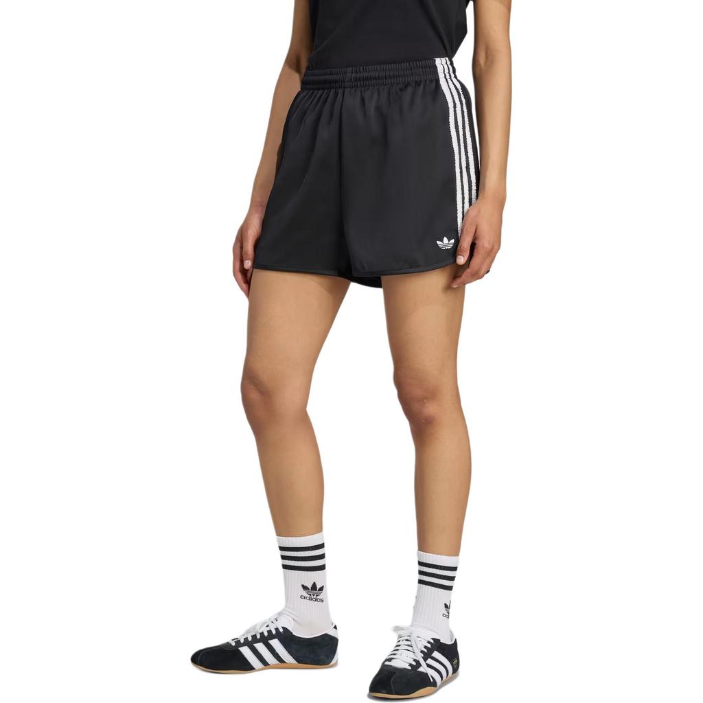 Adidas Originals Striped Logo Elastic Waist Casual Shorts Women shorts Black KC8816