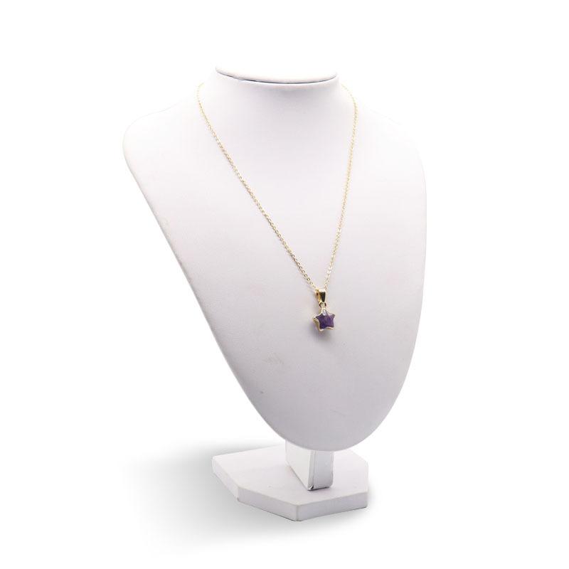Dainty Natural Stone Gold Plated Star Gemstone Pendant Charm Pentagram Crystal Stone Pendant Necklace for Women Gift
